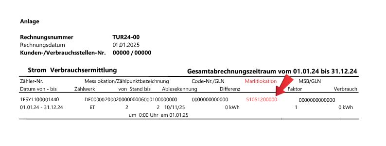 Auszug aus Schreiben mit Anzeige der MaLo-ID 