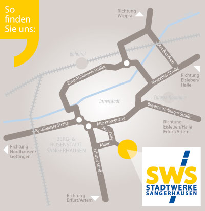 Anfahrtkarte zu den Stadtwerken Sangerhausen GmbH